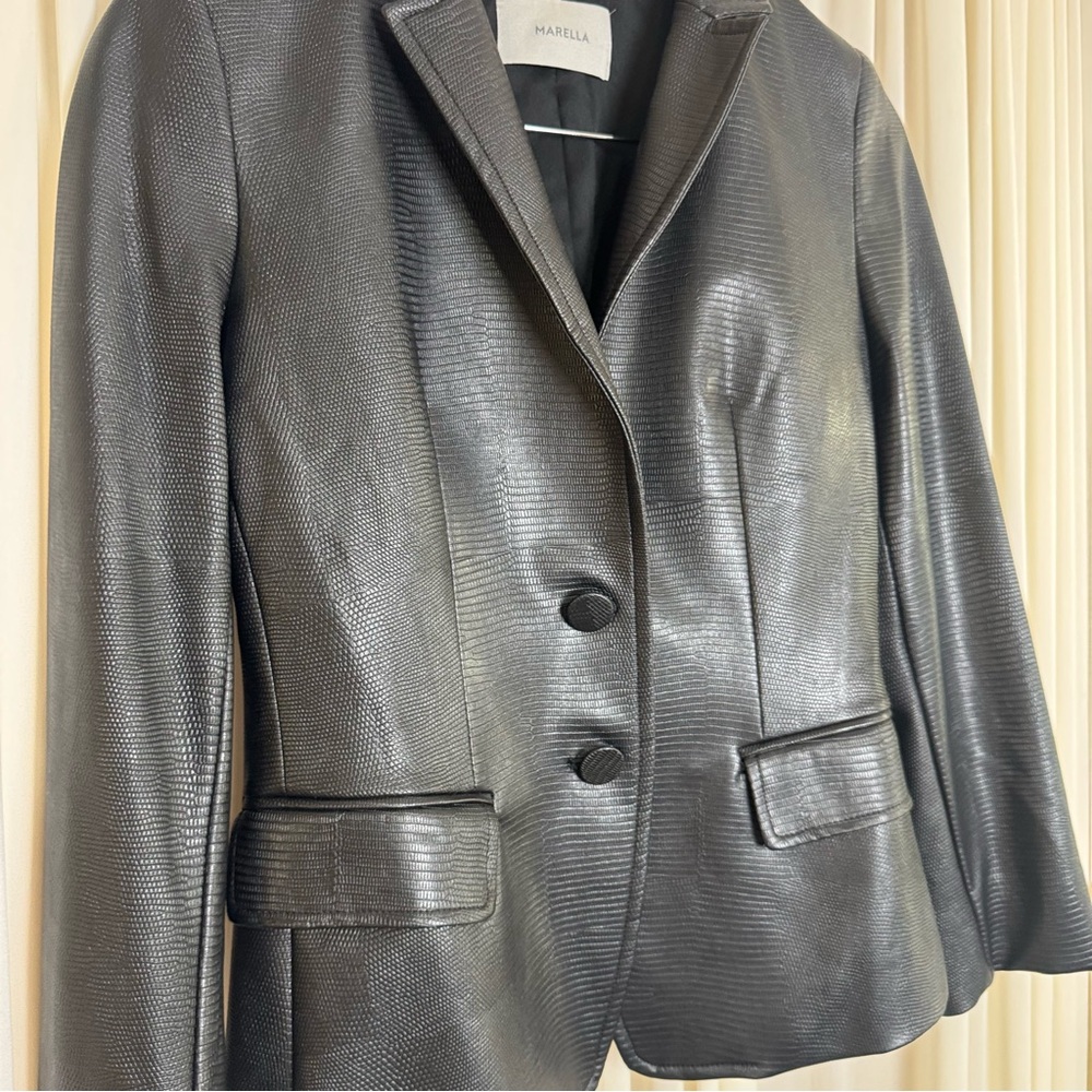 MARELLA Morfeo Snakeskin-Print Leather Blazer Size Small - Picture 9 of 10